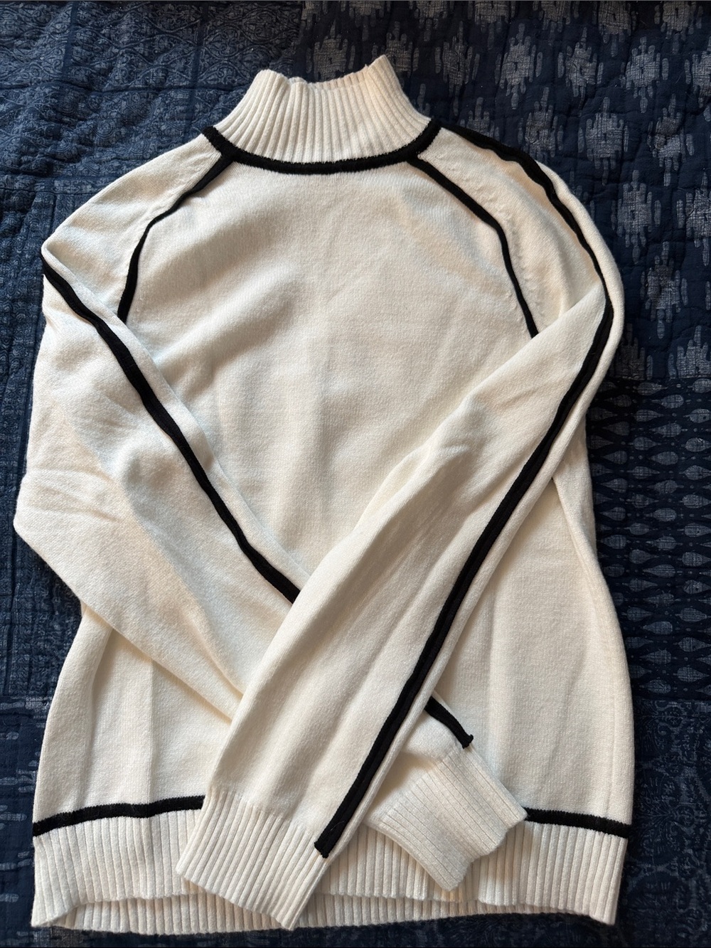 Cream Turtleneck Sweater with Black Contrast Trim
